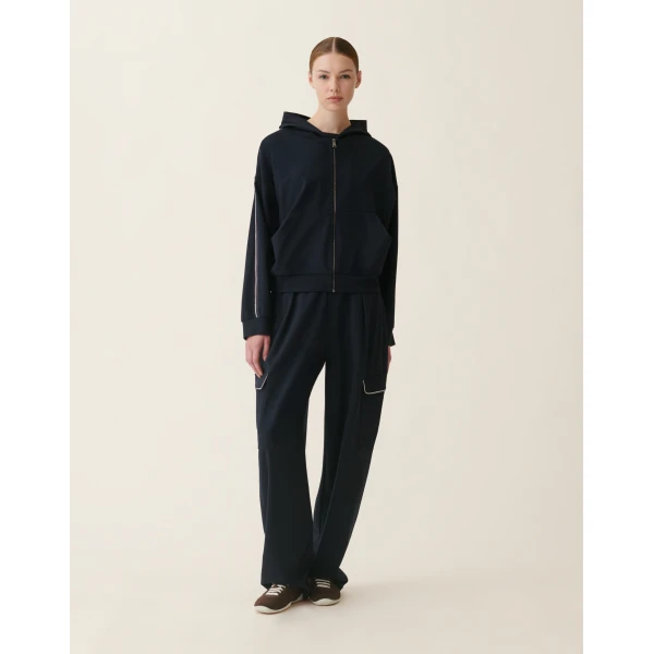 Fabiana Filippi Milano Stitch Jersey Hoodie in Midnight Blue Top, view 3