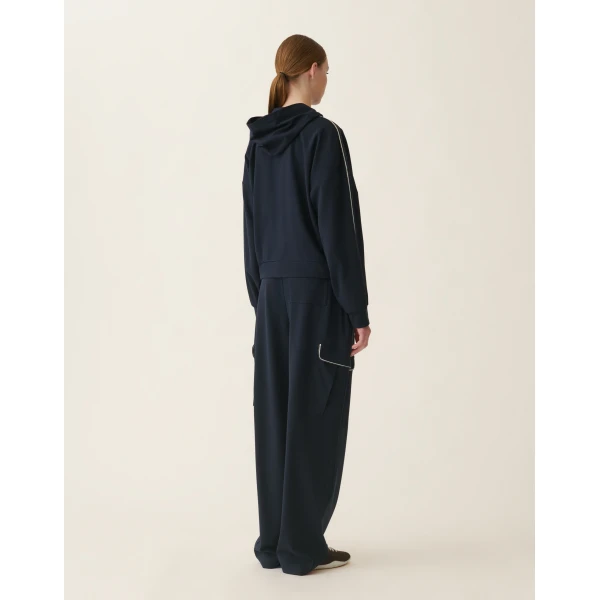 Fabiana Filippi Milano Stitch Jersey Hoodie in Midnight Blue Top, view 4