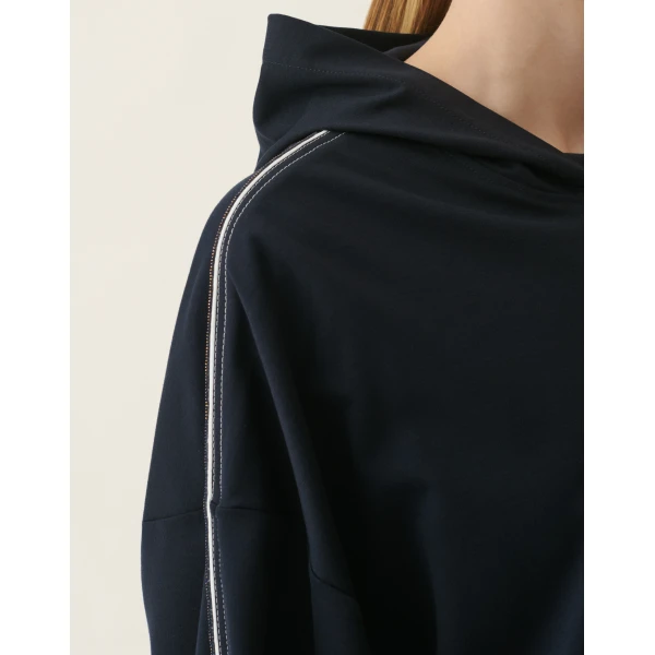 Fabiana Filippi Milano Stitch Jersey Hoodie in Midnight Blue Top, view 5