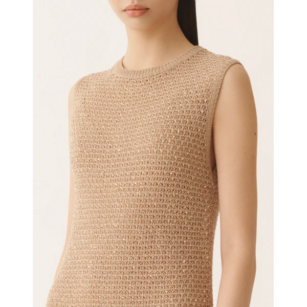 Fabiana Filippi Mini Dress in Cotton Tape with Sequins, Acer, view 5
