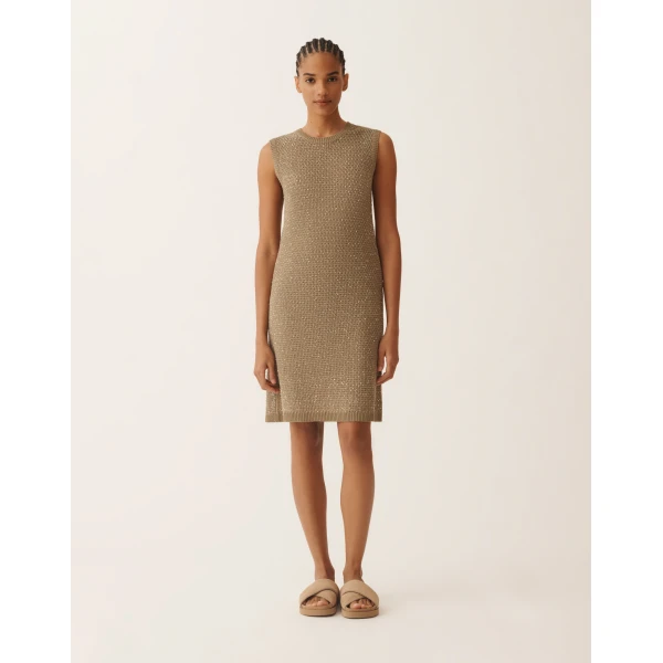 Fabiana Filippi Mini Dress in Cotton Tape with Sequins, Khaki, view 3