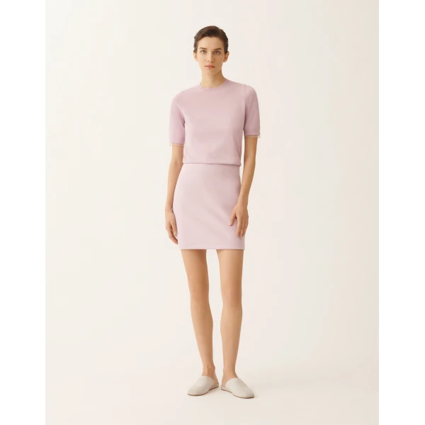 Fabiana Filippi Mini Skirt in Cashmere Scuba, Lilac Pink, view 3