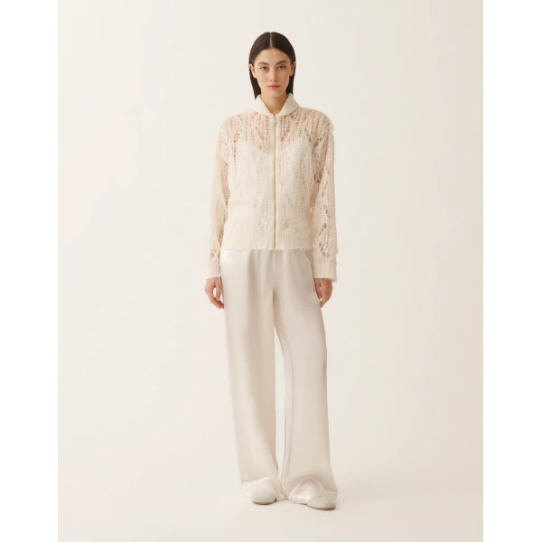 Fabiana Filippi Mohair Bomber Jacket with Coating in Raffia, view 3