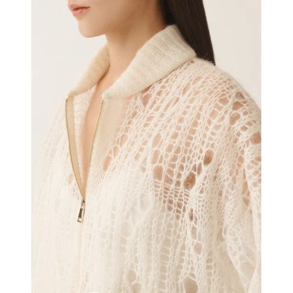 Fabiana Filippi Mohair Bomber Jacket with Coating in Raffia, view 5