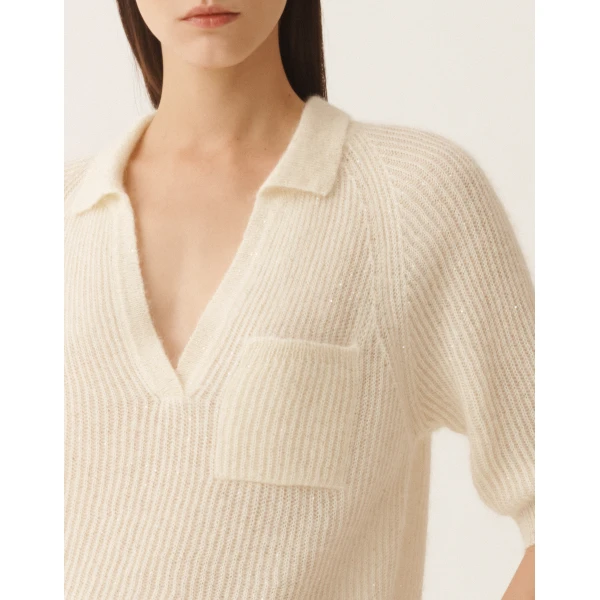 Fabiana Filippi Mohair Polo with Sequins in Raffia Knit, view 5
