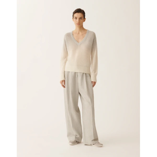 Fabiana Filippi Mohair Sweater with Ombré Sequins, Raffia in Raffia/gray, view 3