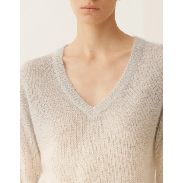 Fabiana Filippi Mohair Sweater with Ombré Sequins, Raffia in Raffia/gray, view 5