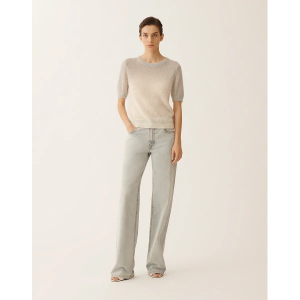 Fabiana Filippi Mohair Sweater with Sequins in Shaded Raffia and Gray, Raffia/gray, view 3