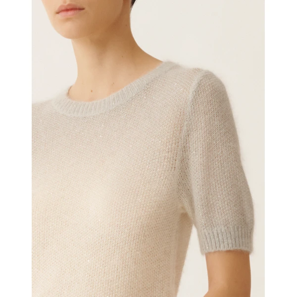 Fabiana Filippi Mohair Sweater with Sequins in Shaded Raffia and Gray, Raffia/gray, view 5