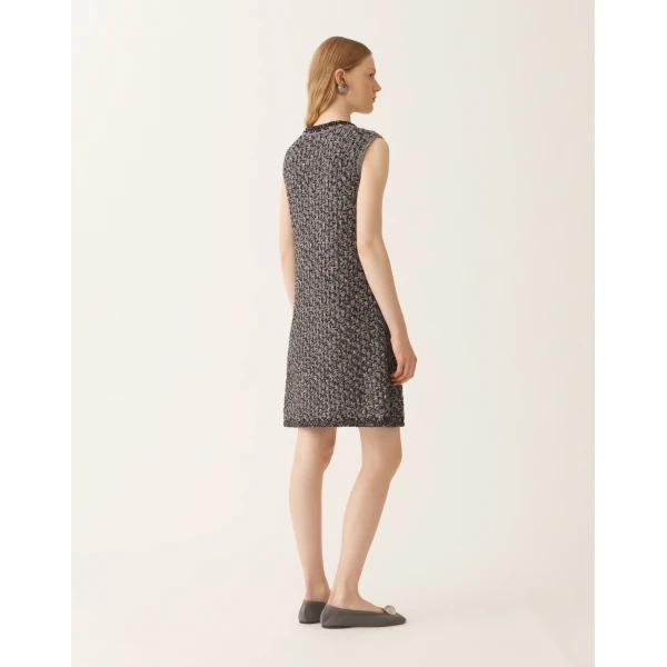 Fabiana Filippi Navy Tweed Dress with Denim Effect Sequins in Night Blue, view 4