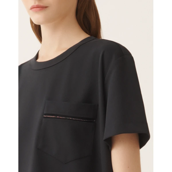 Fabiana Filippi Night Blue Jersey T-shirt Top, view 5