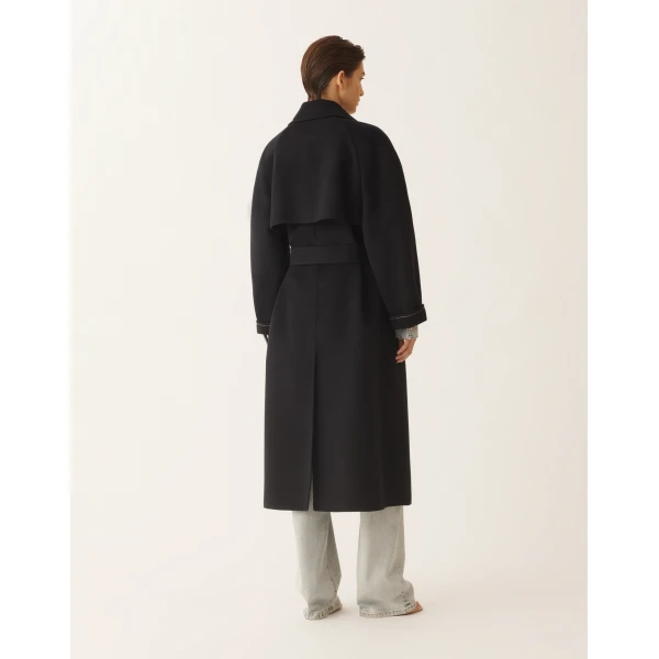 Fabiana Filippi Night Blue Wool Double Trench Coat, view 4