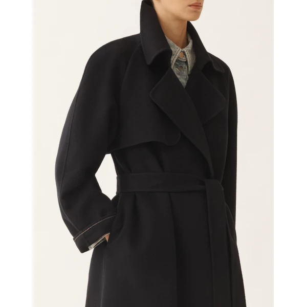Fabiana Filippi Night Blue Wool Double Trench Coat, view 5