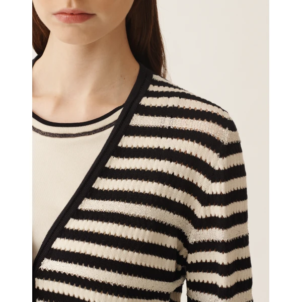Fabiana Filippi Organic Cotton Cardigan with Micro Sequins in Midnight Blue, view 5