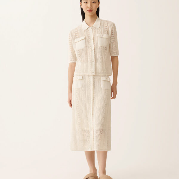 Fabiana Filippi Organic Cotton Polo with Lustrous Viscose in Butter Knit, view 3