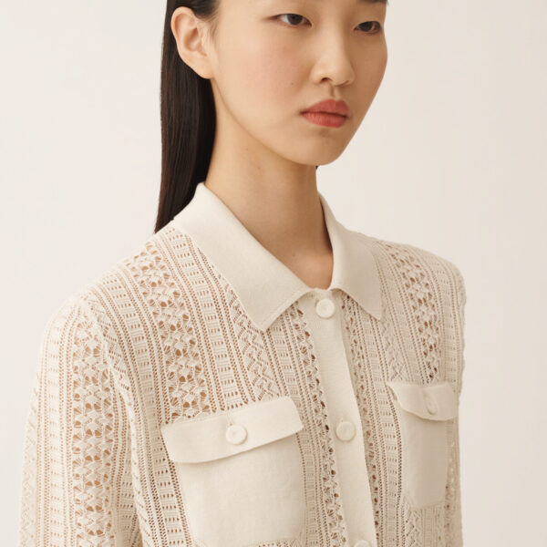 Fabiana Filippi Organic Cotton Polo with Lustrous Viscose in Butter Knit, view 5