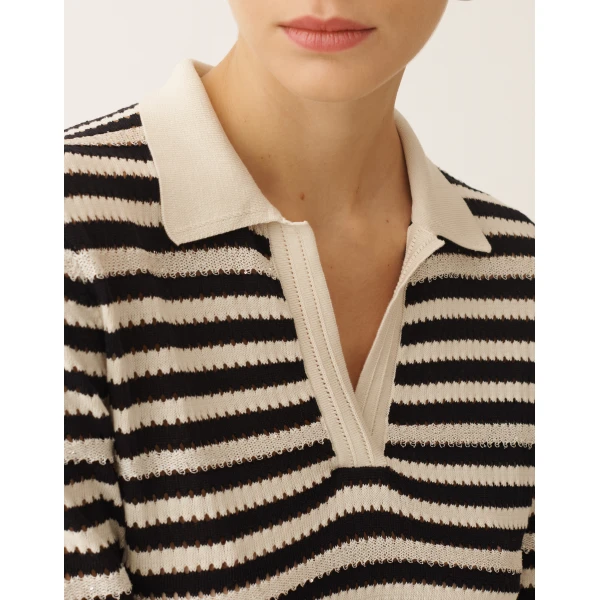 Fabiana Filippi Organic Cotton Polo with Micro Sequins in Midnight Blue Knit, view 5