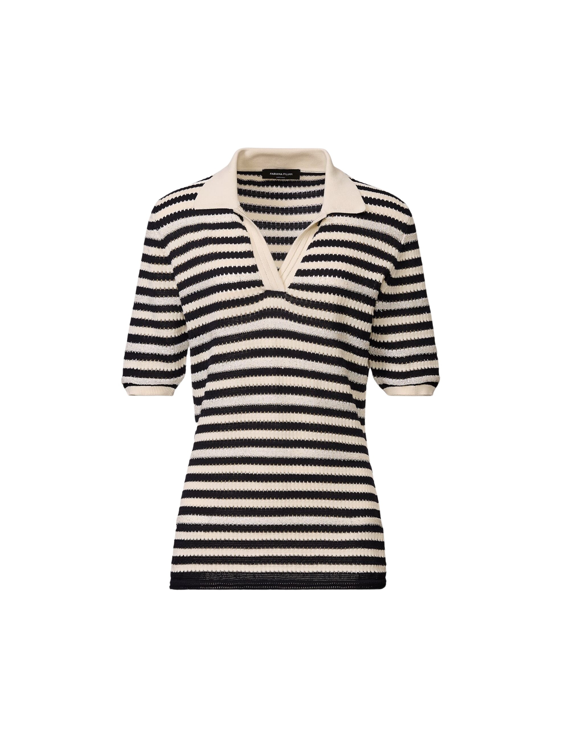 Fabiana Filippi Organic Cotton Polo with Micro Sequins in Midnight Blue Knit