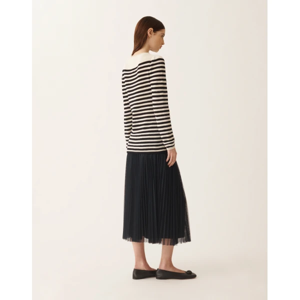 Fabiana Filippi Organic Cotton Sweater with Micro Sequins in Midnight Blue, view 4
