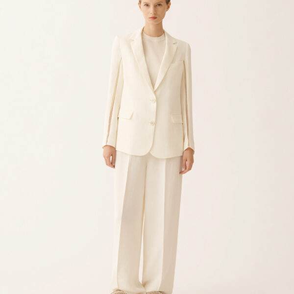 Fabiana Filippi Oversized Jacket in Fluid Linen and Viscose, Butter, view 3