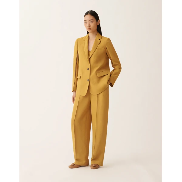 Fabiana Filippi Oversized Jacket in Fluid Linen and Viscose, Mustard, view 3