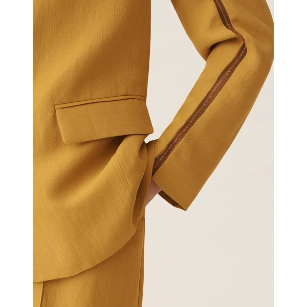 Fabiana Filippi Oversized Jacket in Fluid Linen and Viscose, Mustard, view 5