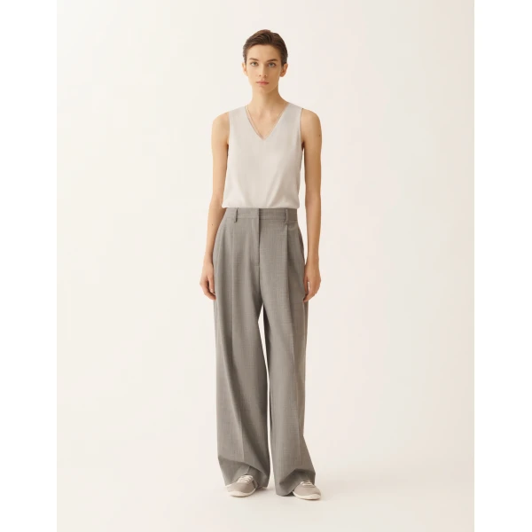 Fabiana Filippi Pants in Lightweight Stretch Wool, Rock Mélange, view 3