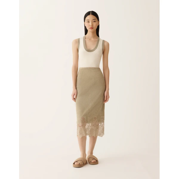 Fabiana Filippi Pencil Skirt in Perforated Suede, Khaki, view 3