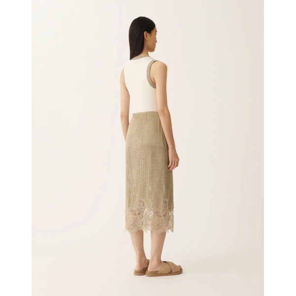 Fabiana Filippi Pencil Skirt in Perforated Suede, Khaki, view 4