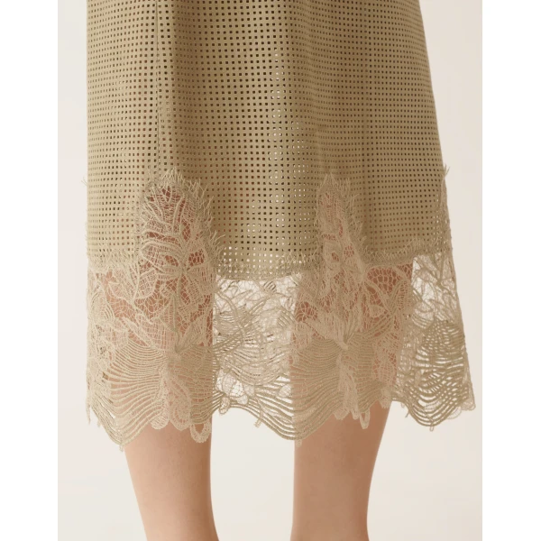 Fabiana Filippi Pencil Skirt in Perforated Suede, Khaki, view 5