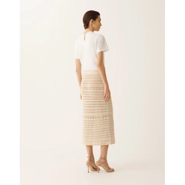 Fabiana Filippi Pencil Skirt in Wool and Cotton with Sequins, Vanilla, view 4