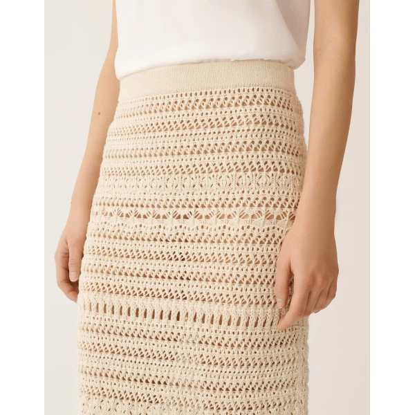 Fabiana Filippi Pencil Skirt in Wool and Cotton with Sequins, Vanilla, view 5