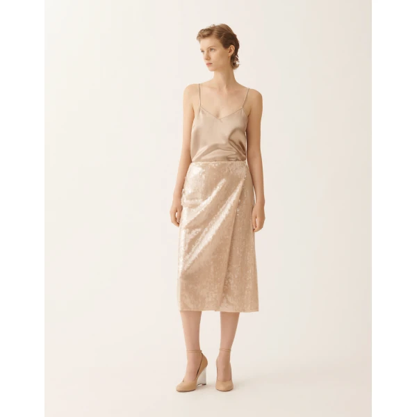 Fabiana Filippi Pencil Skirt with Water-Effect Sequins in Nude, view 3