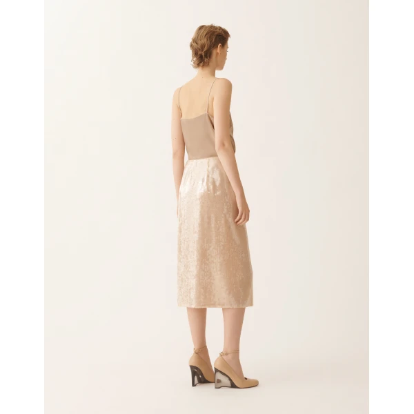 Fabiana Filippi Pencil Skirt with Water-Effect Sequins in Nude, view 4