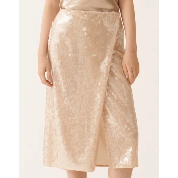Fabiana Filippi Pencil Skirt with Water-Effect Sequins in Nude, view 5
