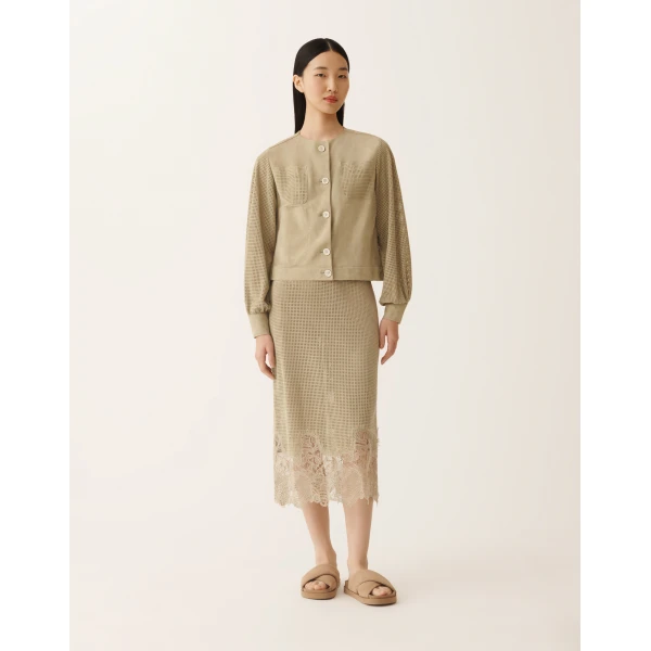 Fabiana Filippi Perforated Suede Jacket in Khaki, view 3