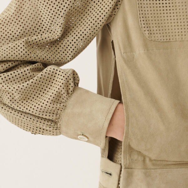 Fabiana Filippi Perforated Suede Jacket in Khaki, view 5