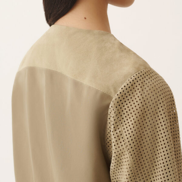 Fabiana Filippi Perforated Suede Jacket in Khaki, view 6
