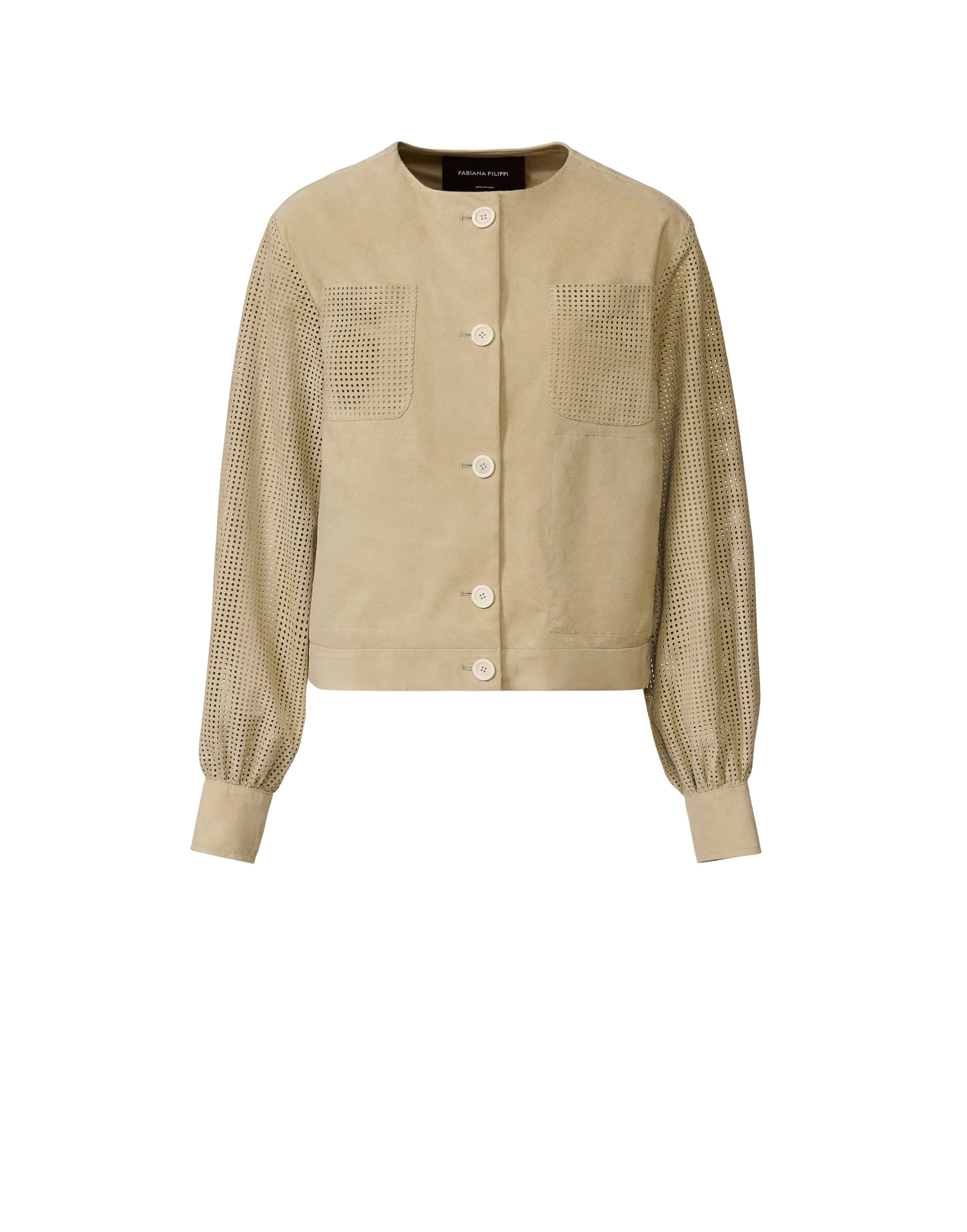 Fabiana Filippi Perforated Suede Jacket in Khaki