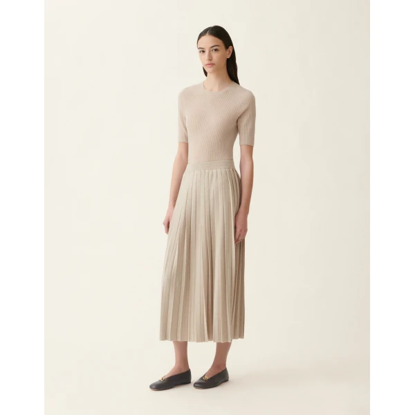Fabiana Filippi Platinum Midi Skirt in Cachà, view 3