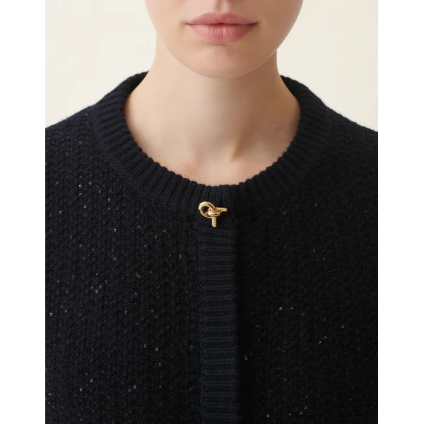 Fabiana Filippi Platinum Sequin Jacket in Midnight Blue, view 5