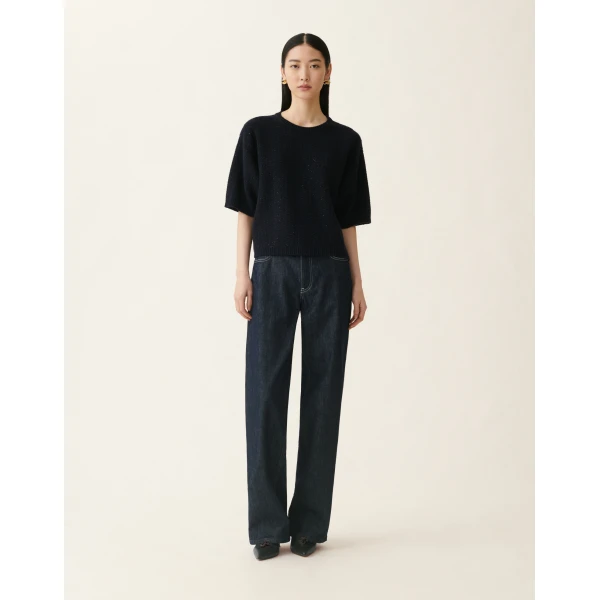 Fabiana Filippi Platinum Sequin Sweater in Midnight Blue, view 3