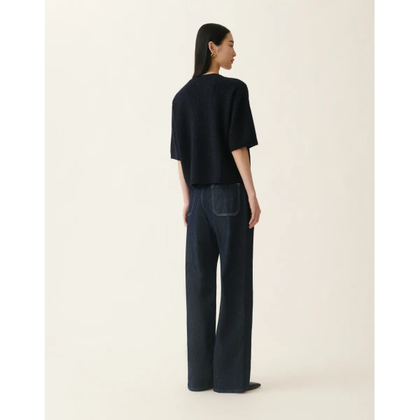 Fabiana Filippi Platinum Sequin Sweater in Midnight Blue, view 4