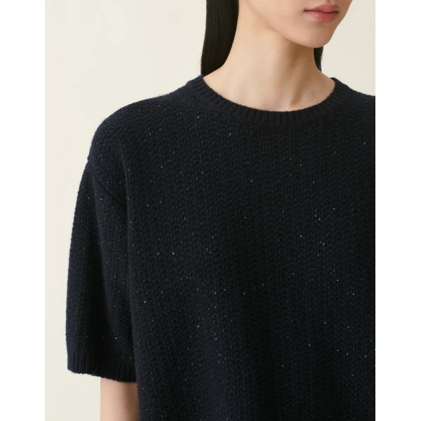 Fabiana Filippi Platinum Sequin Sweater in Midnight Blue, view 5