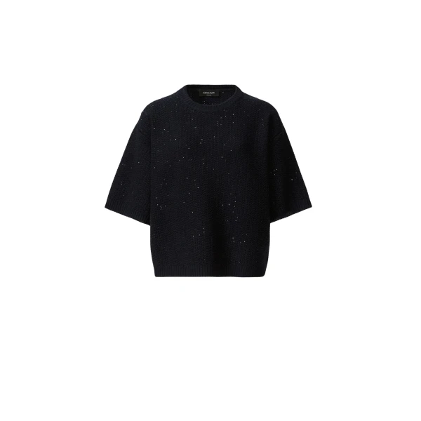 Fabiana Filippi Platinum Sequin Sweater in Midnight Blue