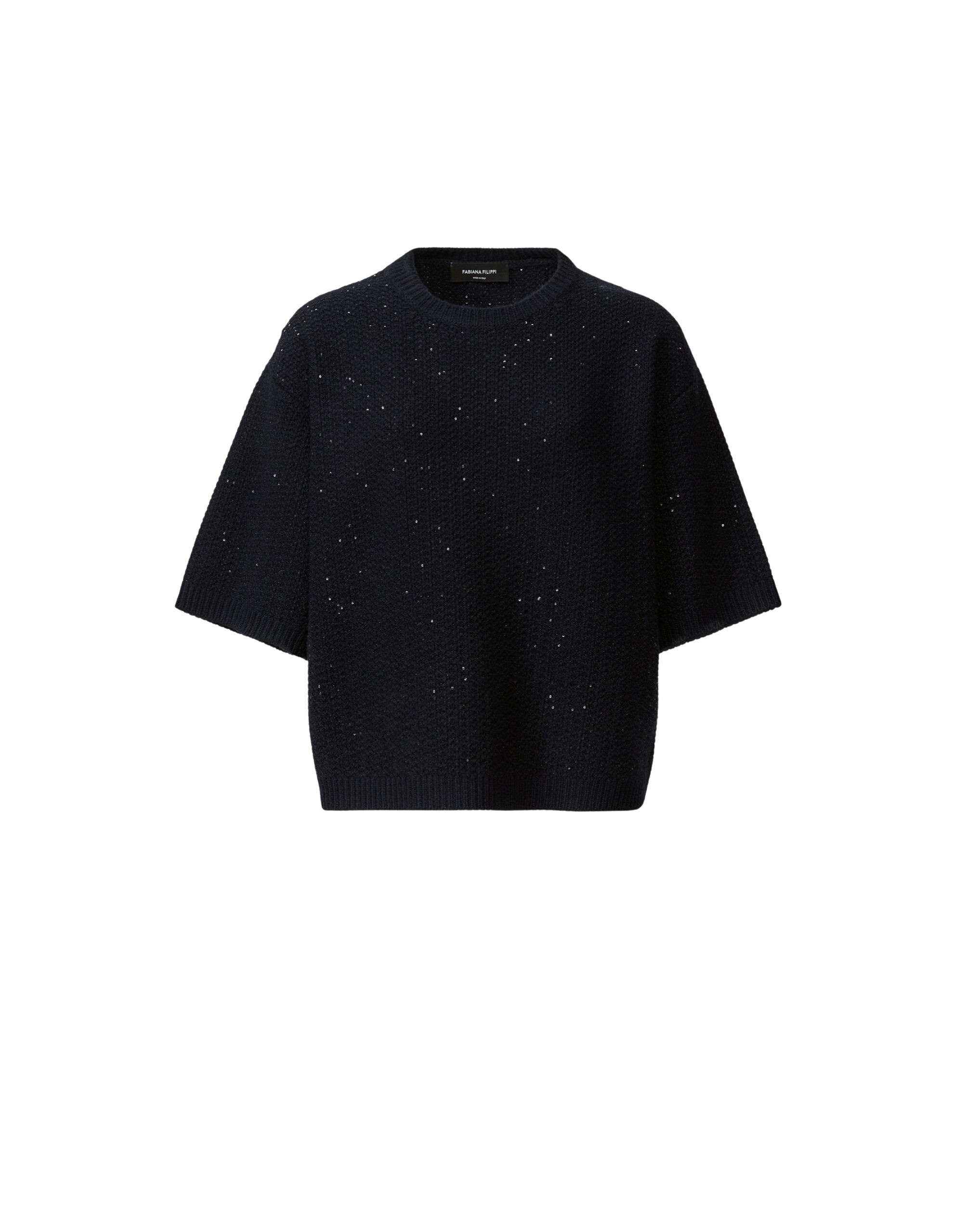 Fabiana Filippi Platinum Sequin Sweater in Midnight Blue