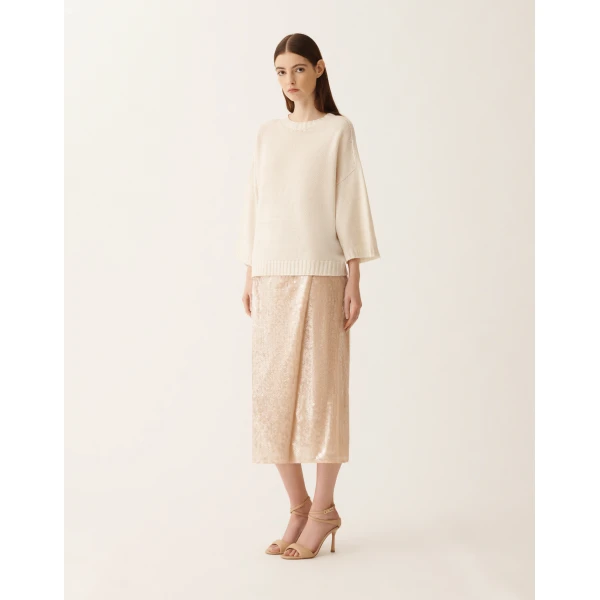 Fabiana Filippi Platinum T-shirt with Lurex in Raffia Knit, view 3
