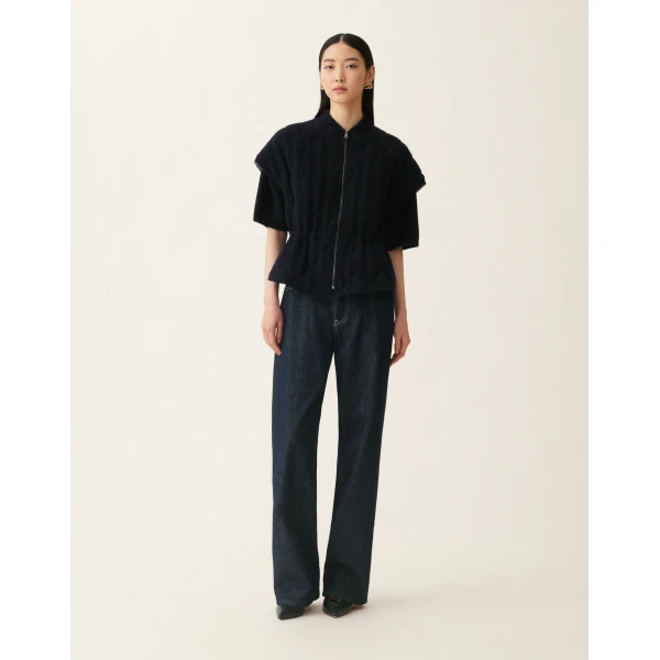 Fabiana Filippi Platinum and Sequin Cape in Midnight Blue, view 3