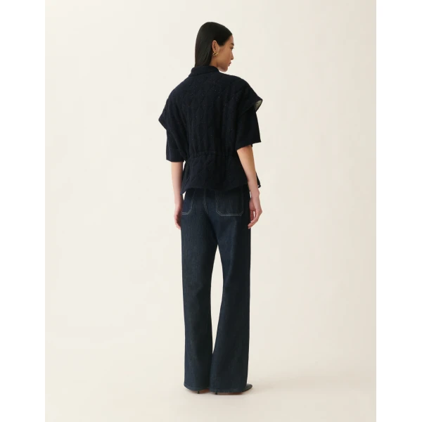 Fabiana Filippi Platinum and Sequin Cape in Midnight Blue, view 4