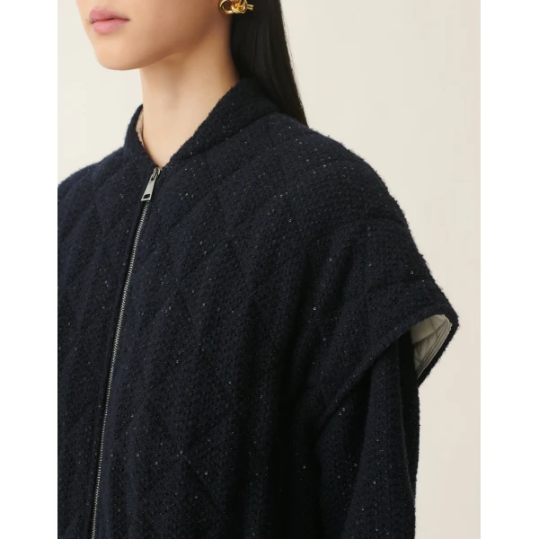 Fabiana Filippi Platinum and Sequin Cape in Midnight Blue, view 5